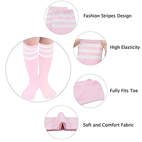 Kids Knee High Soccer Socks - Cotton Sports Stockings, Yellow & White, 1 Pair for Ages 3-6