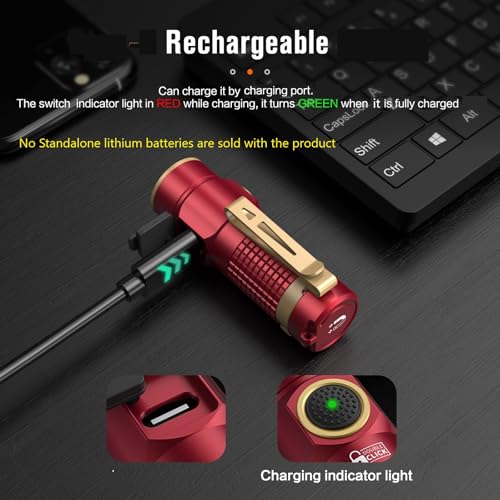 NICRON Mini Flashlight, 1200 lumens Rechargeable led flashlights high lumens with Clip on Flashlight, Tactical flashlights with Magnet, Waterproof EDC Flashlight for Emergencies Camping Outdoor (Red)