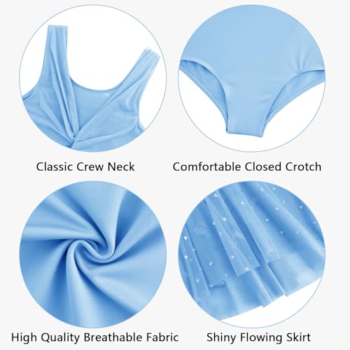 Mesh Front Dance Leotard for Girls with Removable Tutu - Light Blue / 3-4T