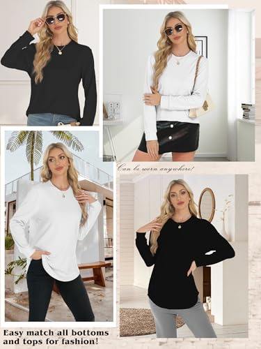 Long Sleeve Tunic Top for Women - Crew Neck Side Split - Black, Medium