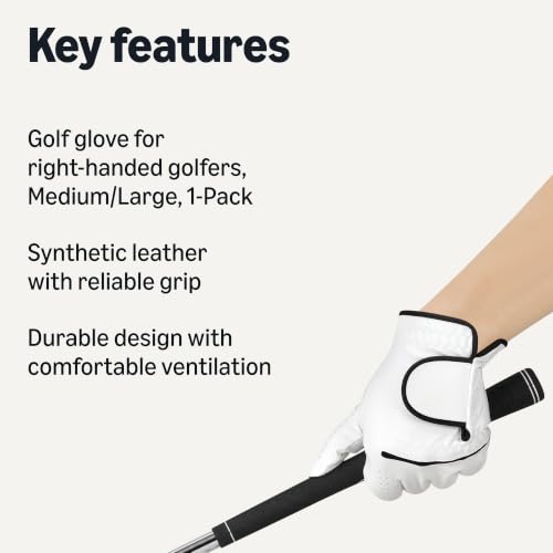 All-Weather Golf Gloves for Men - Left Hand, Medium Size - 1-Pack