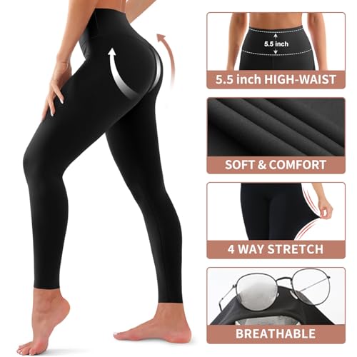 Bluemaple 4-Pack Women’s High Waist Leggings with Tummy Control & Butt Lift - Large-X-Large