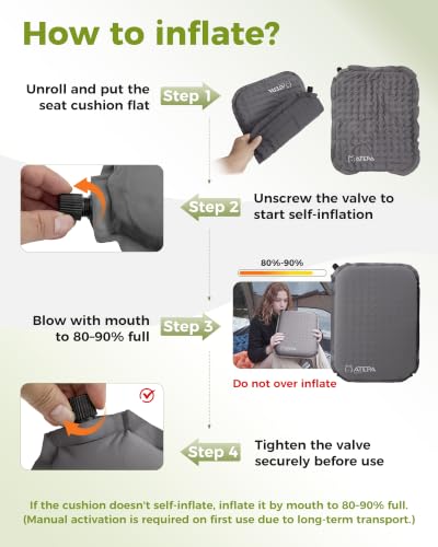 Inflatable Seat Cushion - 2" Foam Core, Compact for Travel - 1 Pack Grey