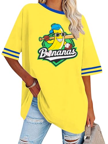 SGYHO Baseball Mom Oversized Women's T-Shirt Game Day Heart Graphic Large Yellow