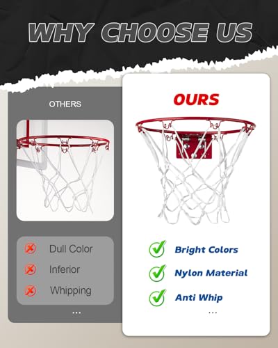 Heavy-Duty Mini Basketball Net Replacement - 12" Nylon, White, 8 Loops