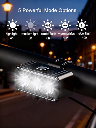 RUTVEING Rechargeable LED Bike Light Kit - 2 Front Headlights & 2 Rear Taillights, Waterproof, 5-7 Mode Cycling Safety Set