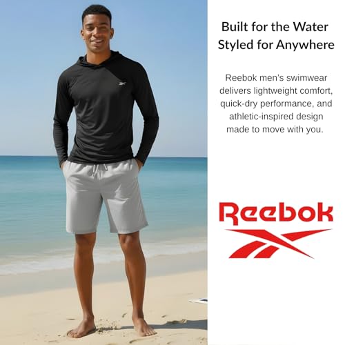 Reebok Men's Hooded Rash Guard Long Sleeve Sun Hoodie Fishing Shirt - Medieval Blue, Large