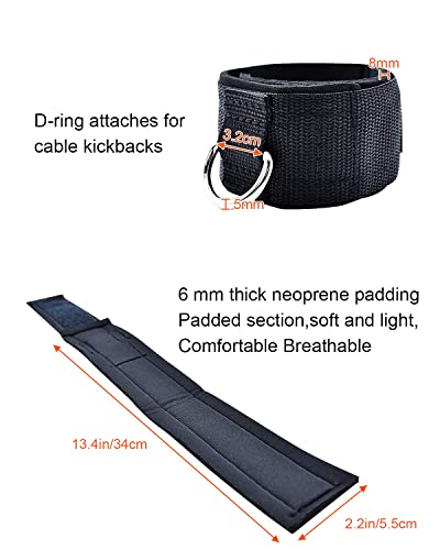 Black Adjustable Padded Ankle Straps for Cable Machine & Workout - ATENTO