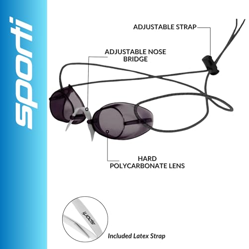 Sporti Unisex Swedish Anti-Fog Swim Goggles with Bungee Strap & Smoke Lens