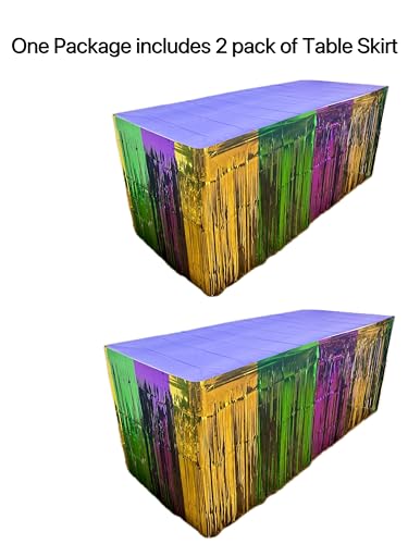 Mardi Gras Metallic Fringe Table Skirts - 2 Pack, 96 Inch