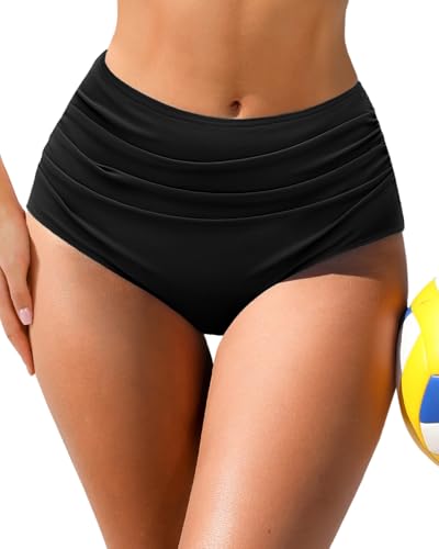 Women's High Waisted Bikini Bottom Tummy Control Bathing Suit Bottom Large Black