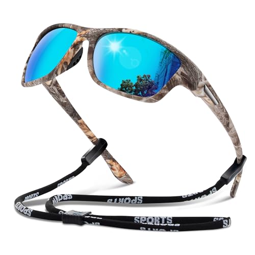 Polarized Sports Sunglasses Men B12 Brown Blue UV400 Wrap Around Goggles