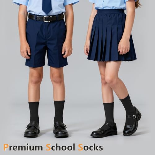 Athletic Cotton Crew Socks for Kids - Black, 9-12 Years