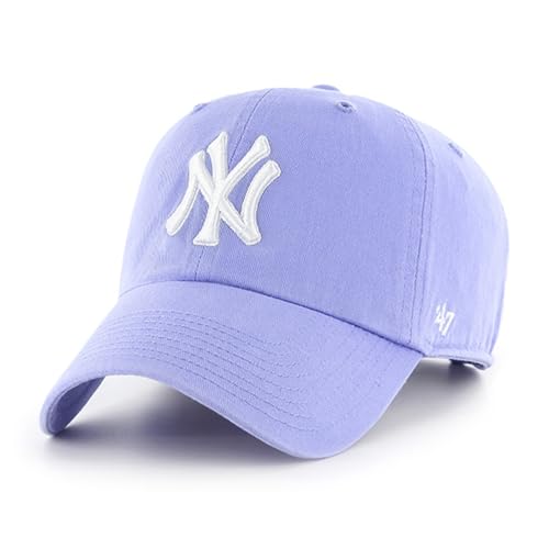 47 MLB Clean Up Adjustable Hat Cap – One Size, New York Yankees Lavender/Silver