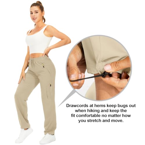 Toomett Women's Hiking Cargo Pants UPF 50 Quick Dry Medium Light Khaki