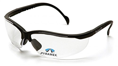 Pyramex Venture II Bifocal Safety Glasses Amber 2.5 Diopters with Clear Anti-Fog Lenses, Black Frame, One Size