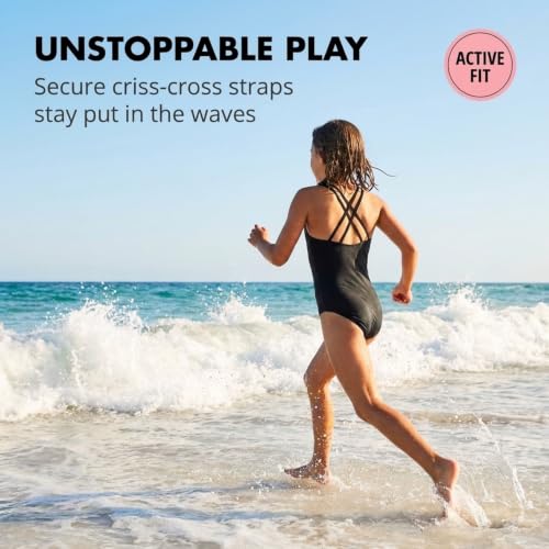 Reese UPF 50 Criss-Cross One Piece Swimsuit - Solid Black, Girls
