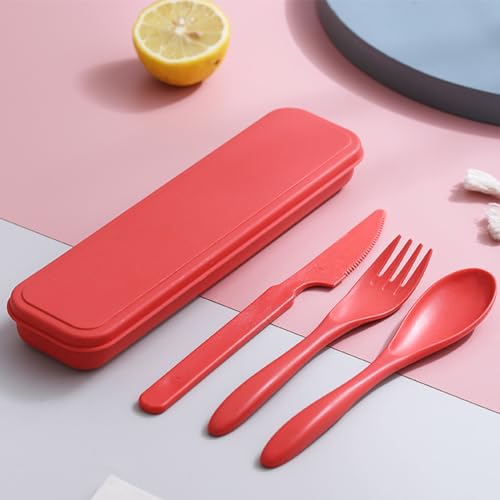 Reusable Travel Utensils Set - 2 Red Wheat Straw Cutlery