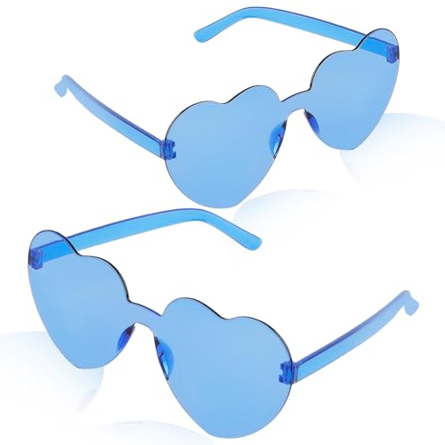 Heart Shaped Rimless Sunglasses - 2 Pairs, Blue