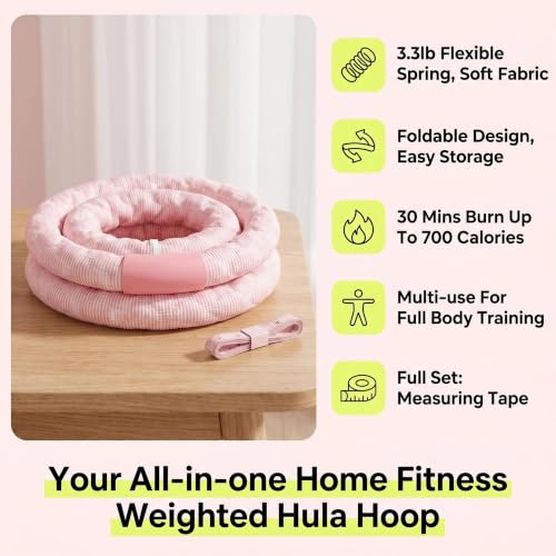 Weighted Hula Hoop for Adults - 3.3lb Adjustable Fitness Hoop