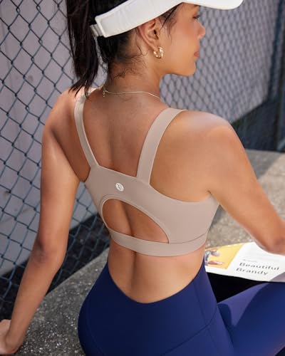 RUNNING GIRL High Impact Sports Bra for Women D-Nude Large Racerback Crop Tank Longline Push-Up