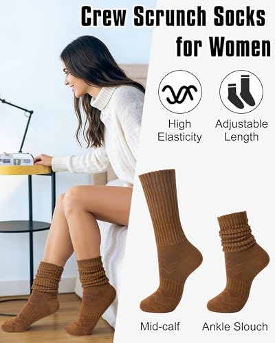 Slouchy Boot Scrunch Socks for Women - 4 Pairs B-Beige Khaki Caramel Dark Grey