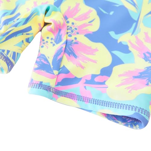 Girls Long Sleeve Rash Guard One Piece Swimsuit - UV Protection, 9-10 Years/Lavender Flower