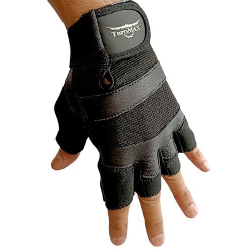 Padded Leather Weight Lifting Gloves - Breathable Gym Training Grip - Large Black