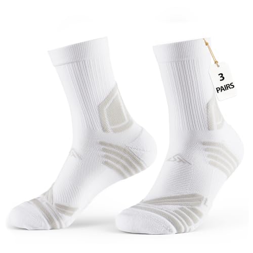 TENYSAF Men’s 9-13 White 360° Arch Support Compression Running Socks – A White