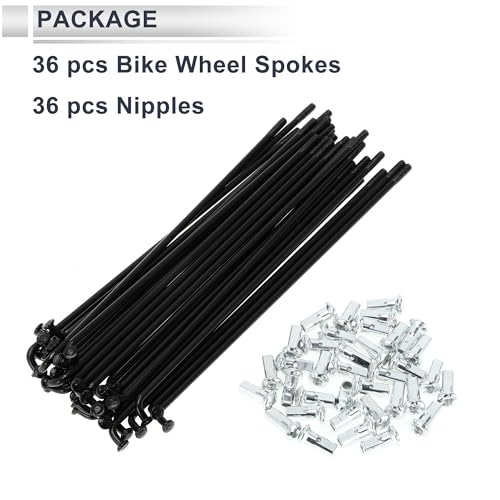 12G 130mm Bicycle Spokes with Nipples Set 36Pcs - Carbon Steel, Black