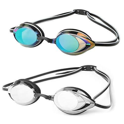 DARIDO Blue & Silver Mirror Swim Goggles - Adult, Men, Women, Youth, Anti-Fog, UV Protection, 180° Vision