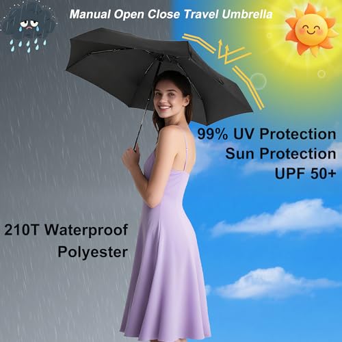 Compact Travel Umbrella - Lightweight 34 Inch with Case - Black