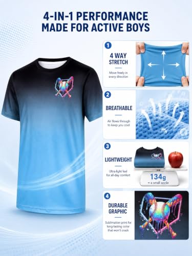 Lovekider Boys Gradient T-Shirt 9-10 Years Drip Baseball Short Sleeve Graphic Tee