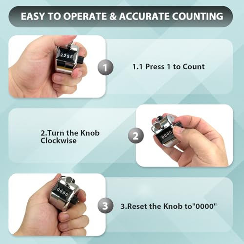 POXXU 6 Pack Clicker Counter - 4-Digit Mechanical Hand Tally Counter (Silver)