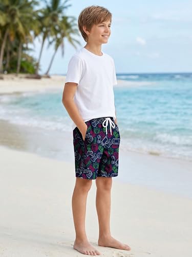 Boys Swim Trunks with Boxer Liner - Game Theme, 8-10 Years
