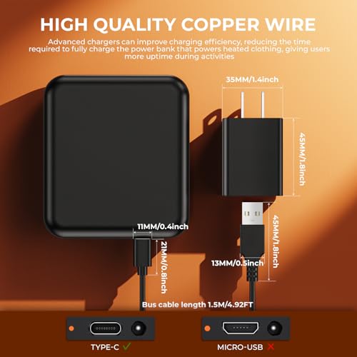 Heated Vest Charger - USB-C Power Adapter for ORORO Heated Clothing
