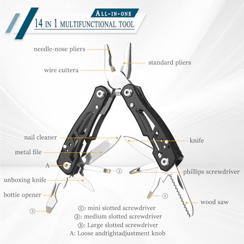 14-in-1 Mini Multitool Pliers - Stainless Steel Pocket Survival Tool - Small
