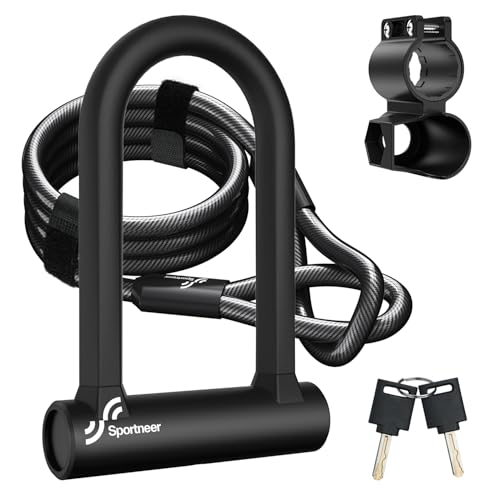 Heavy Duty Bike U Lock with 5ft Security Cable - Black