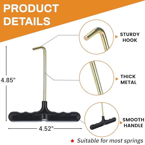 Trampoline Spring Pull Tool - Stainless Steel T-Hook with Handle
