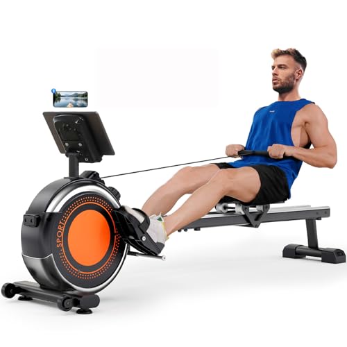 Magnetic Rowing Machine for Home - 16 Resistance Levels - Black/Orange
