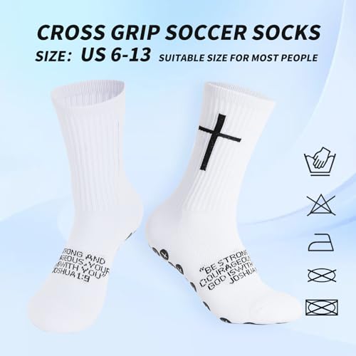 Anti-Slip Soccer Socks - Bible Verse Christian Sports Grip - White