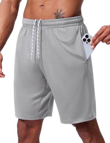 Men's 9 Inch Inseam Quick Dry Mesh Athletic Shorts - Light Grey