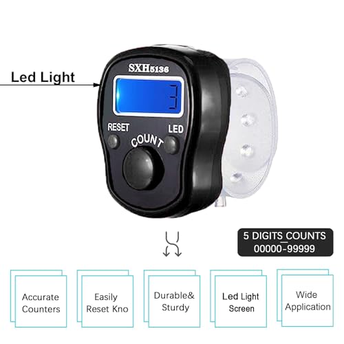 Digital Finger Tally Counter with LED Display - 2 Piece Set Black & White