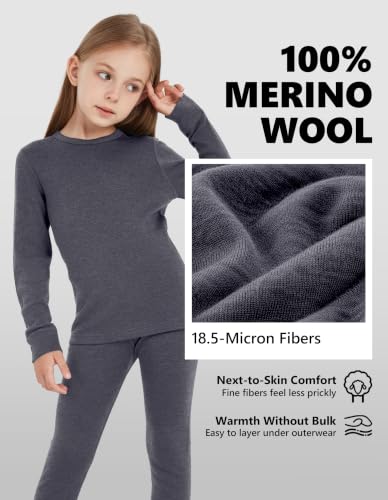 Kids 7-8 Years Merino Wool Base Layer Thermal Top Heather Grey - Woolcano