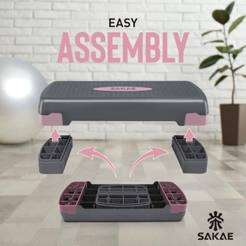 Aerobic Stepper Set with Dumbbells & Measuring Tape - Pink Grey