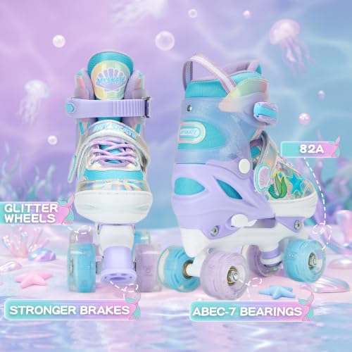 K KORMAN Purple Adjustable Kids Roller Skates for Girls, Light-Up Wheels, Safety, Medium - Big Kid