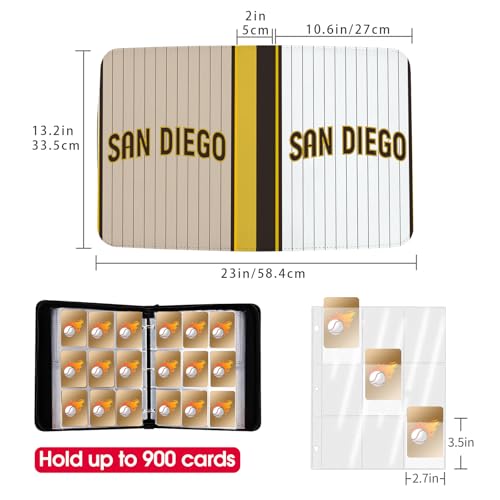 San Diego Baseball Card Binder with 900 Pockets - Collectible Trading Card Album, 3 Ring Storage Book for Sports Cards, Brown