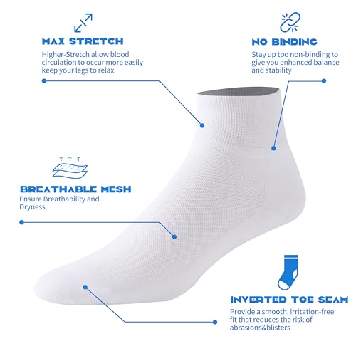 Forcool X-Large 6-Pair Diabetic Ankle Cotton Socks for Men Women - White