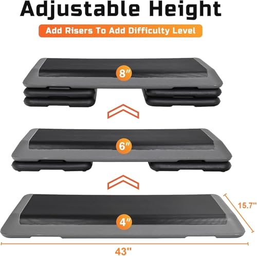 Adjustable Aerobic Step Platform - 43" Fitness Stepper - Grey