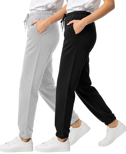 Girls' Fleece Jogger Pants - 2 Pack Black & Heather Grey, 2-3T